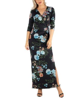 24seven Comfort Apparel Women's Ankle Length Side Slit Floral Maxi Dress -  Macy's