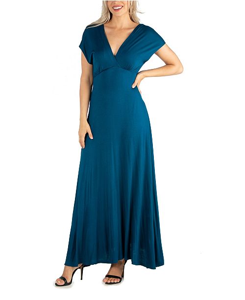24seven Comfort Apparel Women's Cap Sleeve V Neck Maxi Dress & Reviews ...