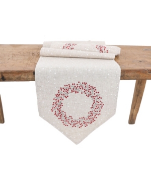 Manor Luxe Holly Berry Wreath Embroidered Christmas Table Runner
