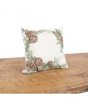 Manor Luxe Winter Pine Cones and Branches Crewel Embroidered Pillow 14