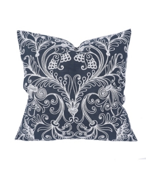 Manor Luxe Jacquard Crewel Embroidered Pillow, 20" X 20" With Feather Insert In Navy Blue