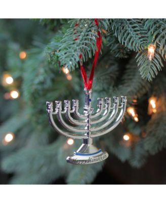 Regal Shiny Hanukkah Menora Holiday Ornament with European Crystal