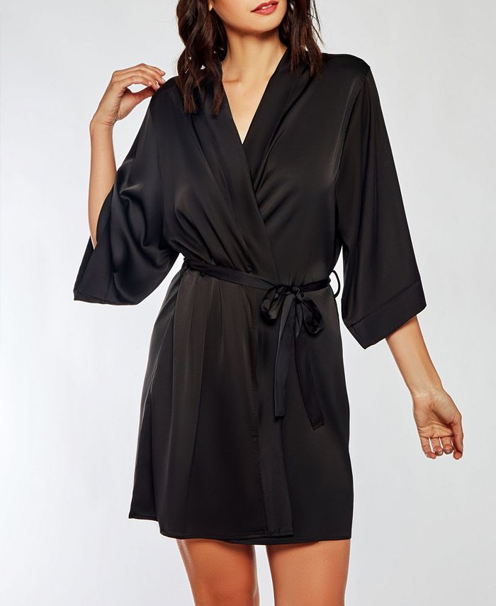 iCollection Dressy Satin Spandex Robe with Lace Cut Out Back Panel - Macy's