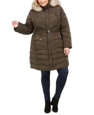 Vince Camuto Plus Size Faux-Fur-Trim Hooded Down Puffer Coat, Created ...