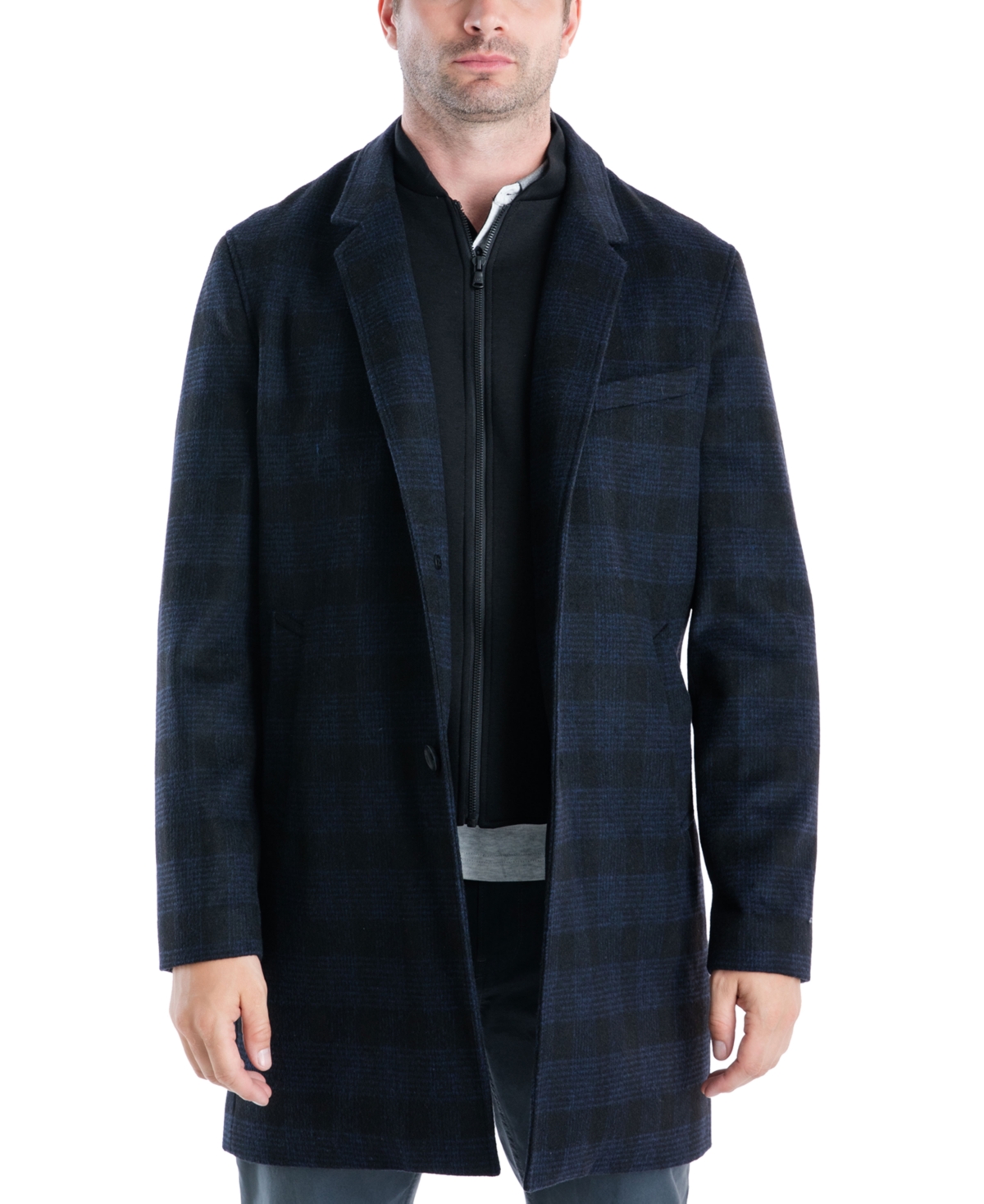 Michael Kors Men's Pike Classic-fit Over Coats In Blue Plaid