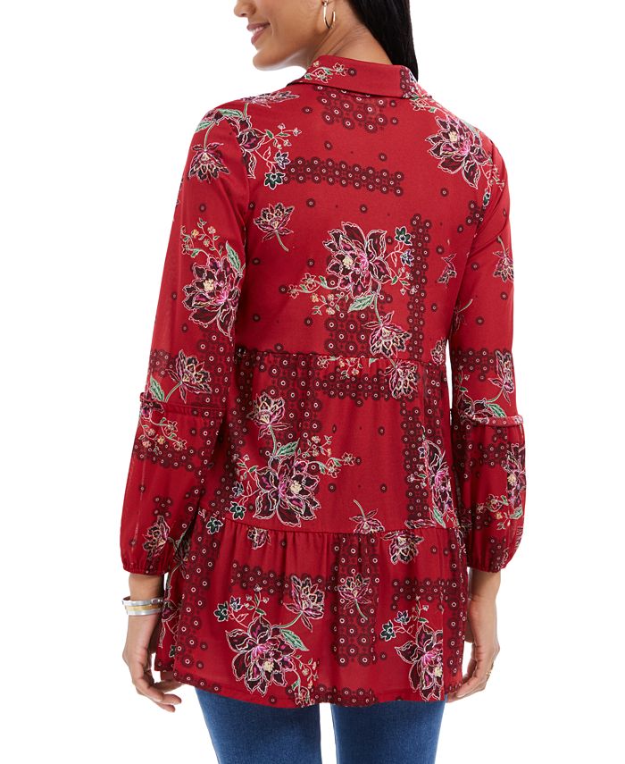 Style & Co Paneled Mixed-Print Mesh Shirt, Created for Macy's & Reviews ...