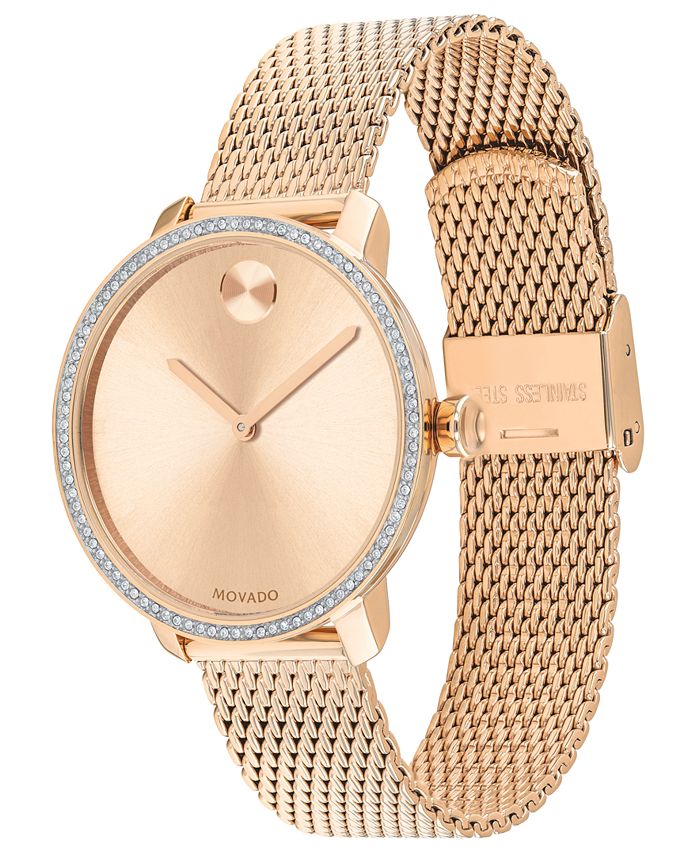 Movado Women's Swiss BOLD Carnation GoldTone Stainless Steel Mesh