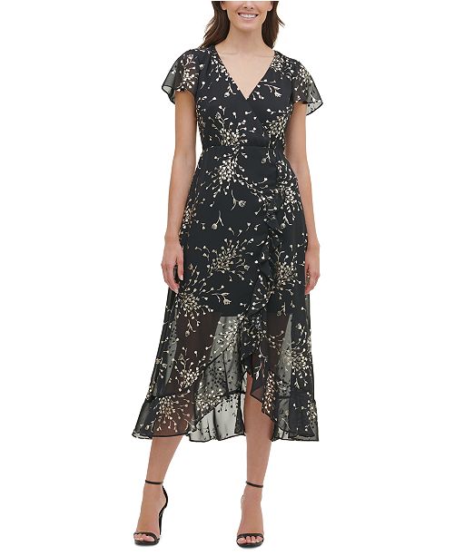 Kensie Foil Print Chiffon High Low Maxi Dress Reviews Dresses