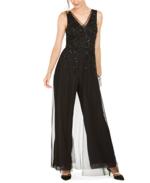 ADRIANNA PAPELL SEQUINED GEORGETTE WIDE-LEG JUMPSUIT