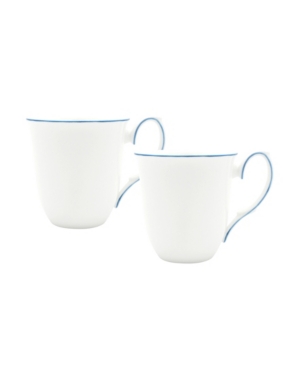 Twig New York Amelie Royal Blue Rim Mugs - Set Of 2 In White