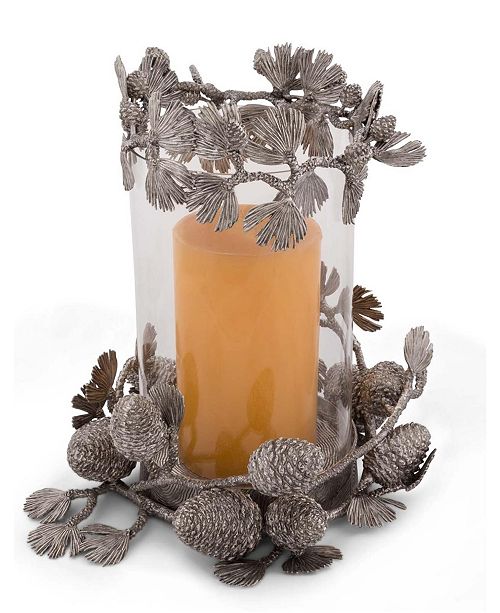 Vagabond House Pewter Pine Cones Pillar Candlestick Pillar