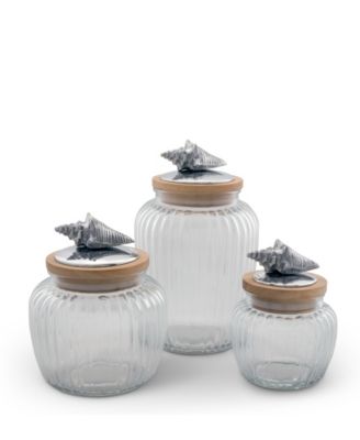 Canister Glass for Kitchen with Rubber Airtight Seal for Food Storage Sea Shell Ocean Pattern Knob