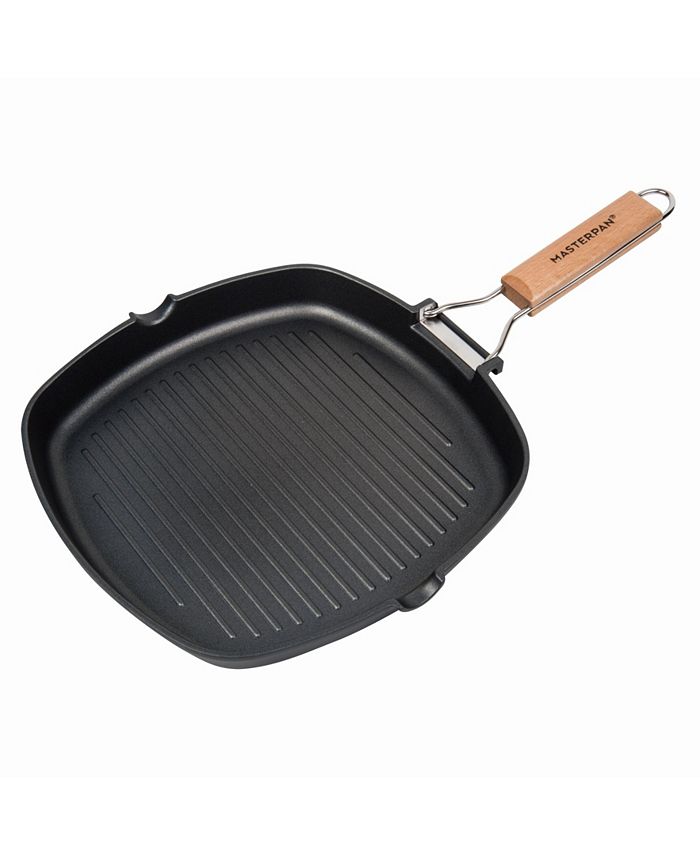 MasterPan NonStick Cast Aluminum Grill Pan with Folding Wooden Handle