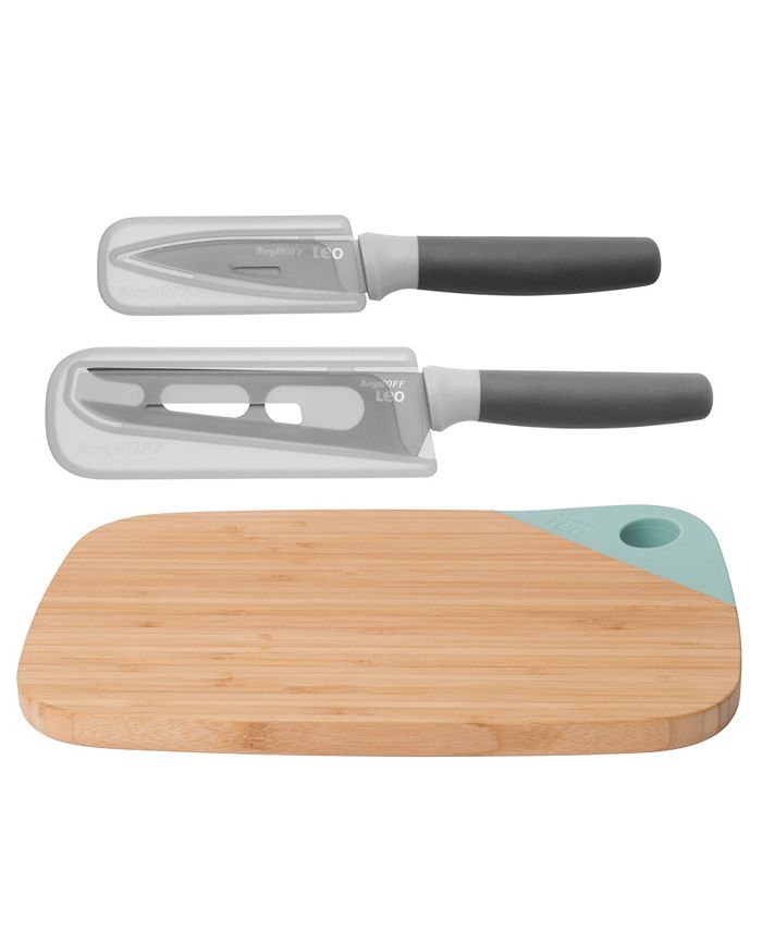 BergHOFF - Leo Collection 3 Piece Knife and Cutting Board Set, Grey and Green
