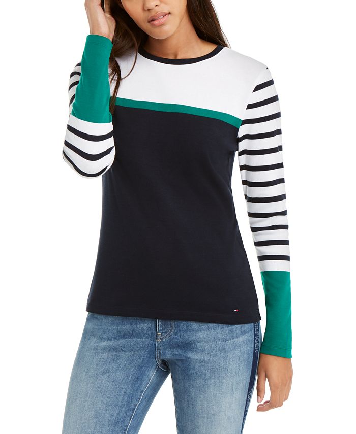 Tommy Hilfiger Shirt, Long-Sleeve Striped - Tops - Women - Macy's