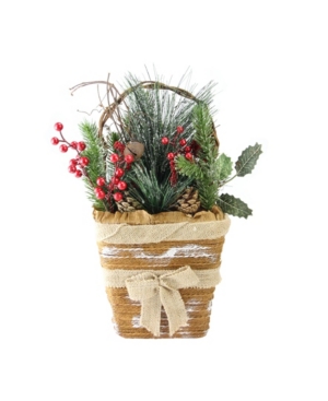 Northlight 13.5" Artificial Frosted Pine Needles And Pine Cones Hanging Christmas Basket Decoration In Brown