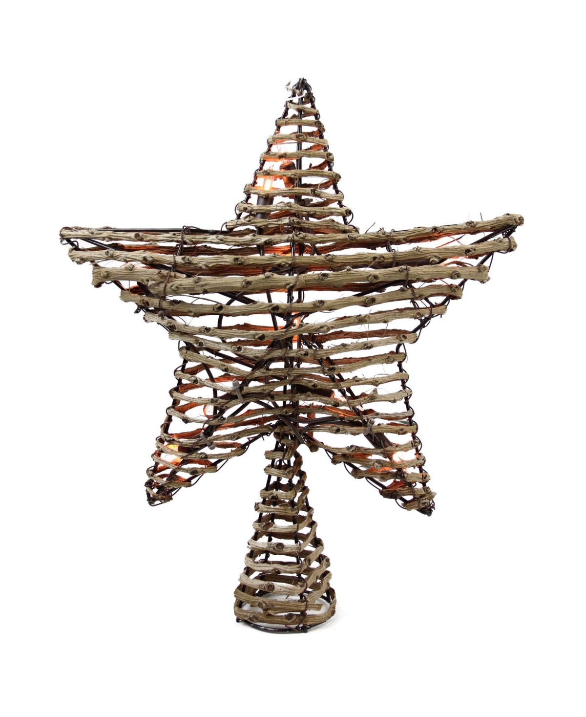 11.5" Natural Brown Rattan Star Christmas Tree Topper - Clear Lights - Brown