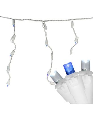 Set of 100 Blue and Pure White LED Wide Angle Icicle Christmas Lights - White Wire