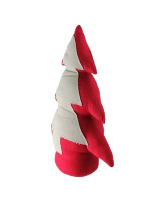 15" Red and Neutral Weighted Base Christmas Tree Tabletop Decoration