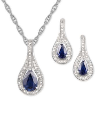 2-Pc. Set Ruby (1 ct. t.w.) & Diamond (1/20 ct. t.w.) Pendant Necklace & Matching Drop Earrings in Sterling Silver (Also available in Sapphire or Emerald)