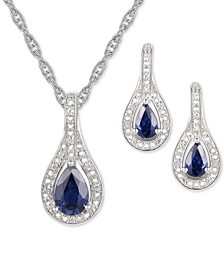 2-Pc. Set Sapphire (1 ct. t.w.) & Diamond (1/20 ct. t.w.) Pendant Necklace & Matching Drop Earrings in Sterling Silver (Also available in Ruby or Emerald)
