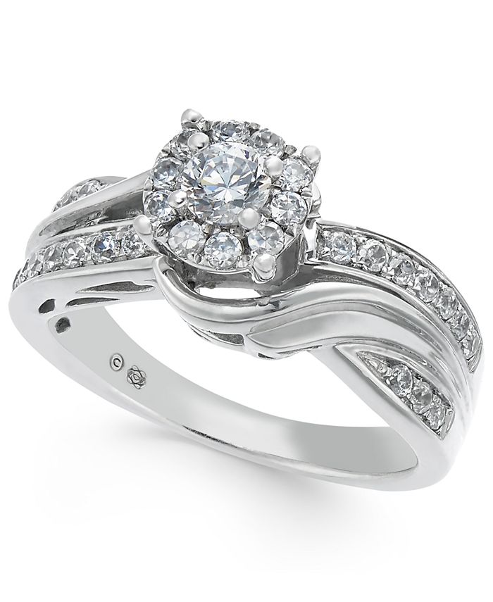 Macy's - Diamond Halo Twist Engagement Ring (1/2 ct. t.w.) in 14k White Gold