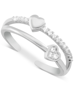 image of Essentials Crystal Heart Two-Row Toe Ring in Fine Silver-Plate