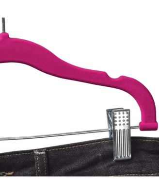 10 Pack Clothes Hangers with Clips in Pink  - Ultra Thin No Slip Hangers for Skirts, Pants or Dresses