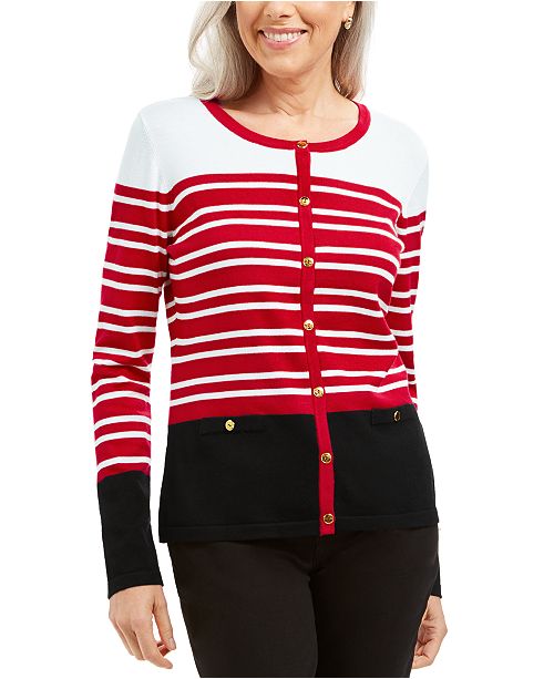 Karen Scott Striped Cardigan Sweater Created For Macy S Reviews Sweaters Women Macy S