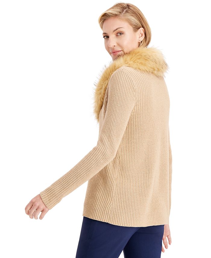 JM Collection Holiday Party FauxFurCollar Sweater, Created for Macy's