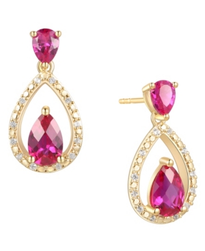 image of Certified Ruby (1-1/5 ct. t.w.) & Diamond (1/20 ct. t.w.) Openwork Teardrop Drop Earrings in 14k Gold-Plated Sterling Silver