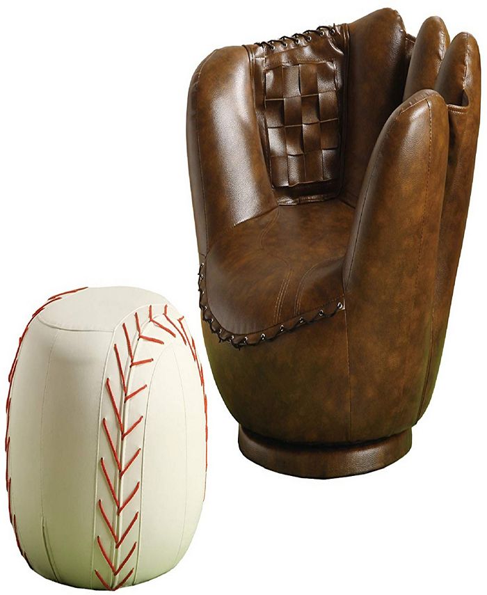 Benzara Leather Upholstered Baseball Glove Chair and Ottoman Macy's