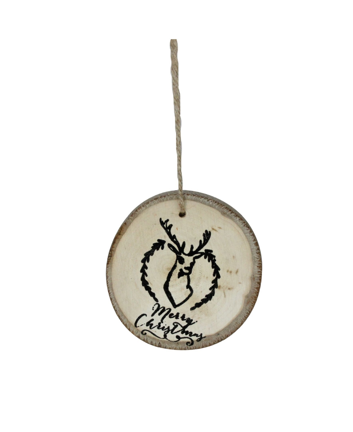 Northlight 4" Rustic 'merry Christmas' Deer Wooden Disc Christmas Ornament In Brown