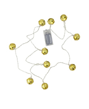Northlight Set Of 10 Battery Operated Led Gold Jingle Bell Novelty Christmas Lights - Clear Lights