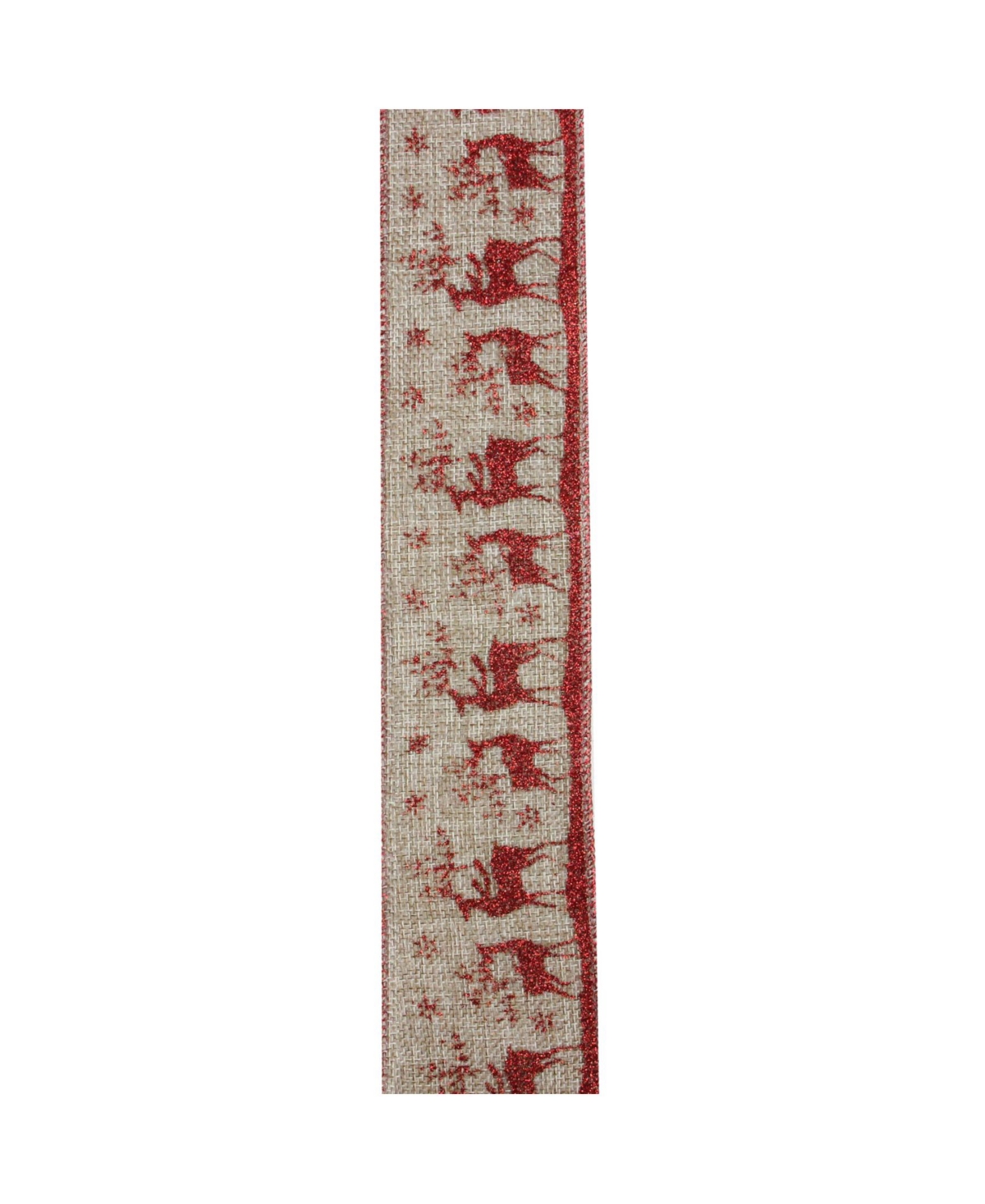 Northlight Wandering Red ReindeerBurlap Wired Christmas Craft Ribbon 2.5