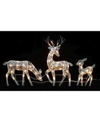 Set of 3 White Glittered Doe Fawn and Reindeer Lighted Christmas Outdoor Decoration