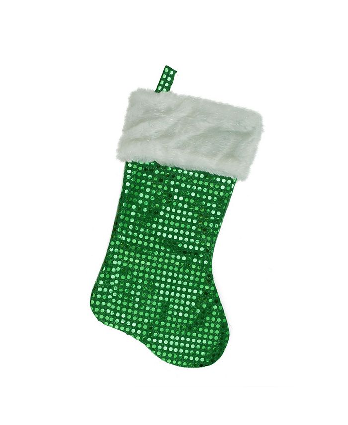 Northlight 18" Green and White FauxFur Cuffed Disco Sequined Christmas Stocking Macy's