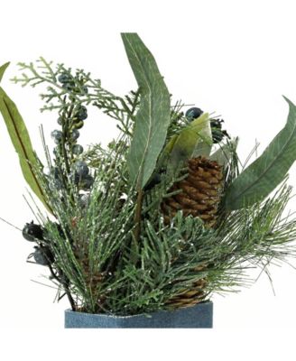 13" Square Potted Frosted Blueberry and Pine Artificial Christmas Arrangement