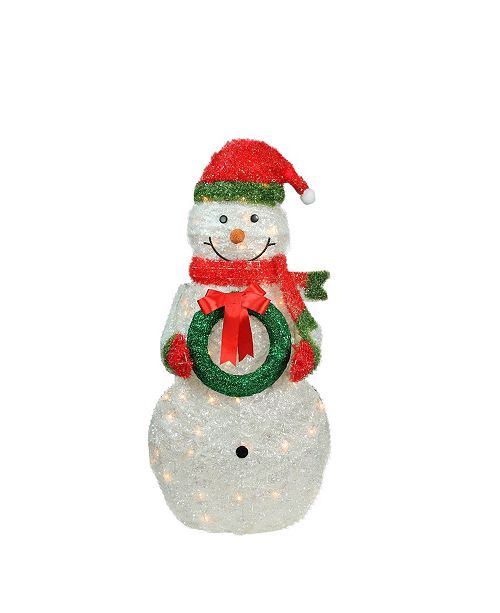Northlight 38 Lighted Tinsel Snowman With Wreath Christmas