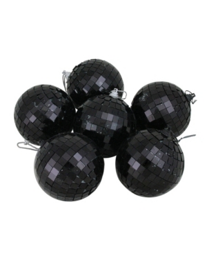 Northlight Kids' 6ct Black Mirrored Glass Disco Ball Christmas Ornaments 3.25" 80mm