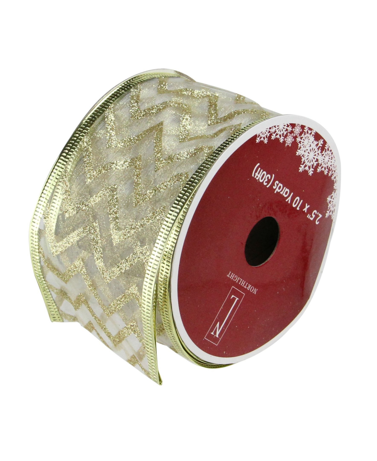 Northlight Pack of 12 SparklingChevron Print Wired Christmas Craft Ribbon Spools - 2.5