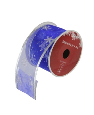 Northlight Pack of 12 Royal Blue and Silver Glitter Snowflakes Wired Christmas Craft Ribbon Spools - 25