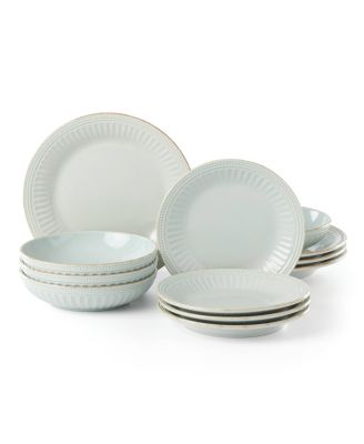 French Perle Groove 12 Pc Dinnerware Set, Service for 4