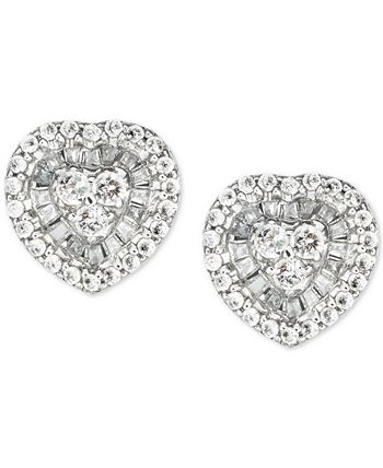 Macy's - 2-Pc. Set Diamond Round Halo Cluster Pendant Necklace & Matching Stud Earrings (1 ct. t.w.) in 10k White Gold (Also in Heart & Square)