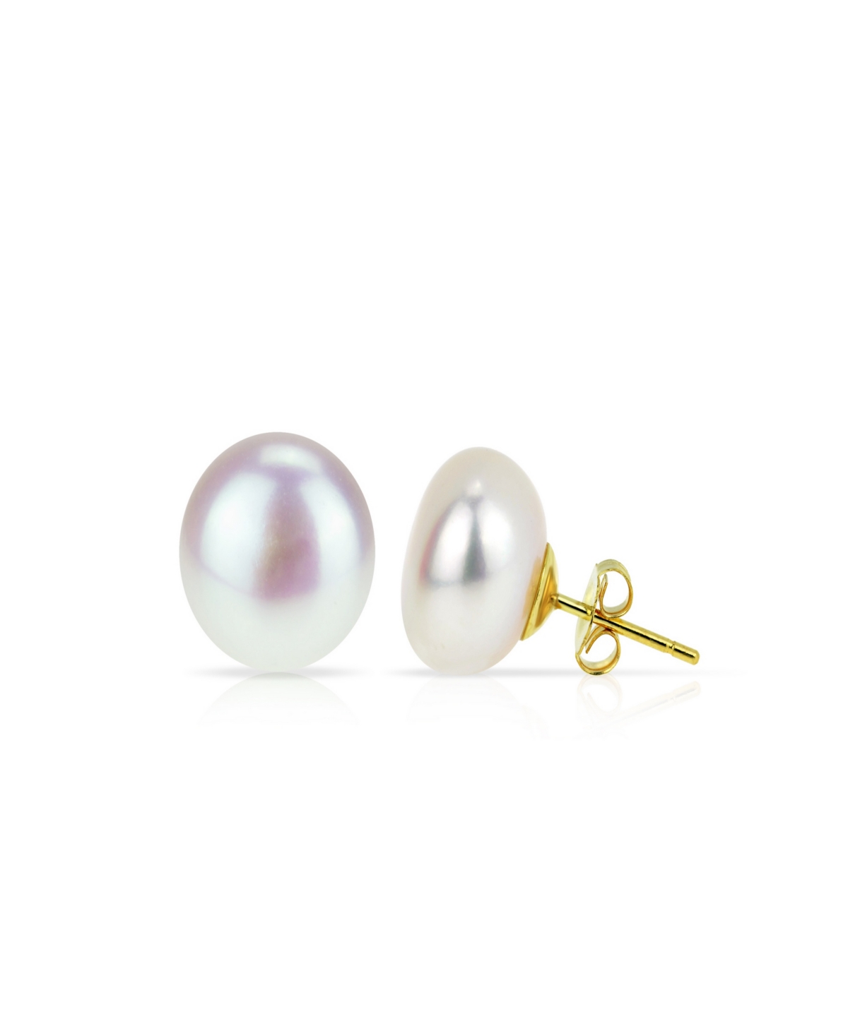 White Freshwater Cultured Pearl (11-11.5 mm) Strand Necklace and Stud Earrings Set in 14k Yellow Gold - 14K Yg