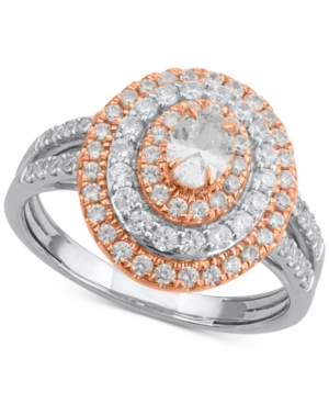 image of Diamond Multi-Halo Two-Tone Engagement Ring (1 ct. t.w.) in 14k White & Rose Gold