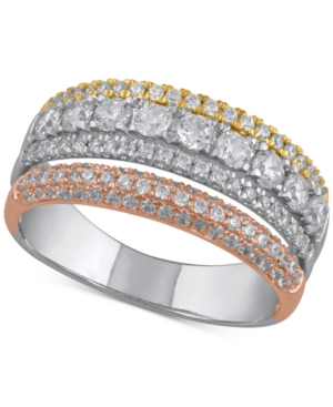 image of Diamond Tricolor Statement Ring (1 ct. t.w.) in 14k Gold, White Gold & Rose Gold