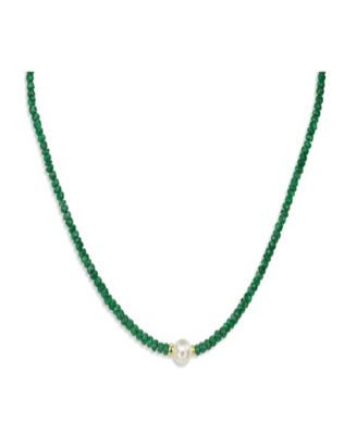 Gemstone and Cultured Pearl (9-10 mm) Strand Necklace in 14k Yellow Gold (Available in Ruby (80-1/2 ct. t.w), Sapphire (80-1/2 ct. t.w.), Emerald (80-1/2 ct. t.w.) and Black Spinel (60- 1/2 ct. t.w)