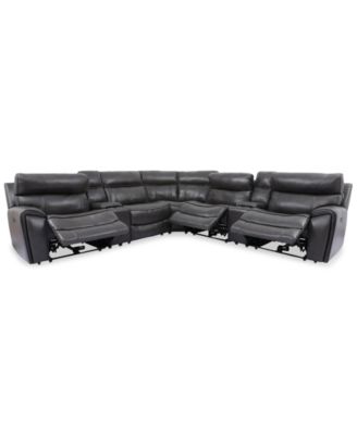 Hutchenson 7-Pc. Leather Sectional with 3 Power Recliners, Power Headrests and 2 Consoles with USB