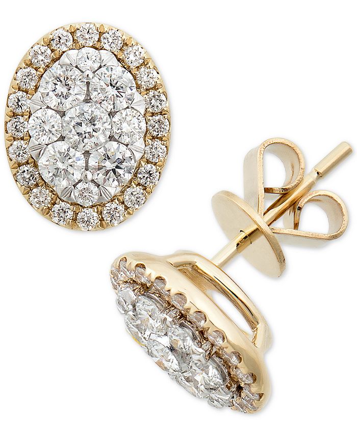 Macy's - Diamond Oval Cluster Stud Earrings (1 ct. t.w.) in 14k Gold